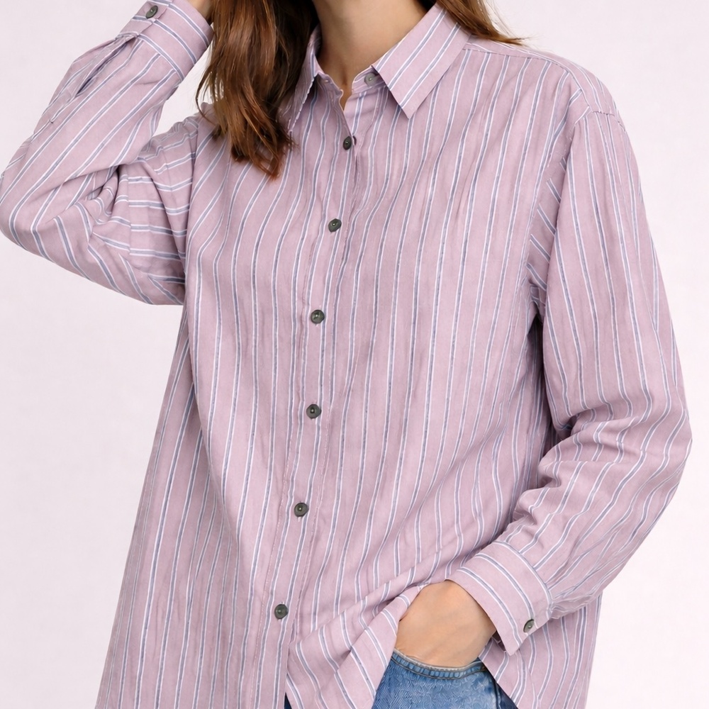 CLOSED Oversized Stripe Button Down Shirt XS Mauve Cotton